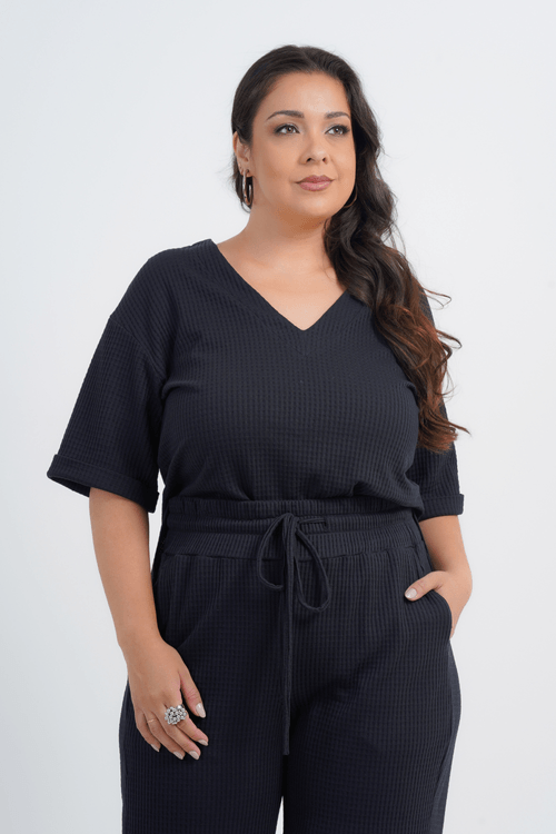 BLUSA PLUS SIZE FEMININO MANGA CURTA ANDREA