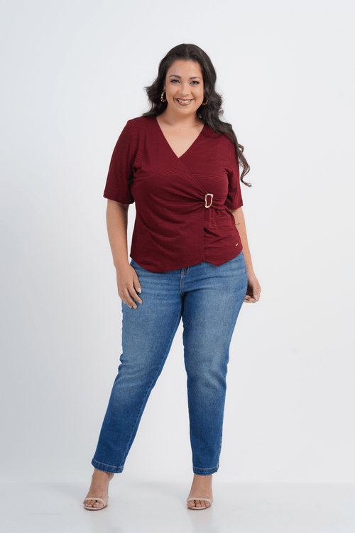BLUSA PLUS SISE FEMININO MANGA CURTA OUTONO