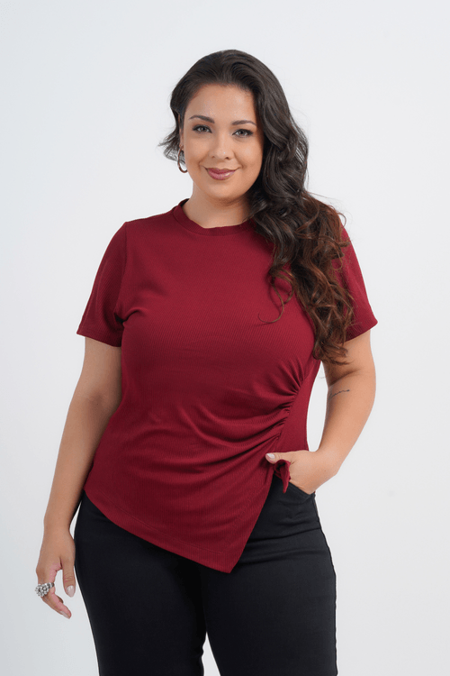 BLUSA PLUS SIZE FEMININO MANGA CURTA SILHUETA