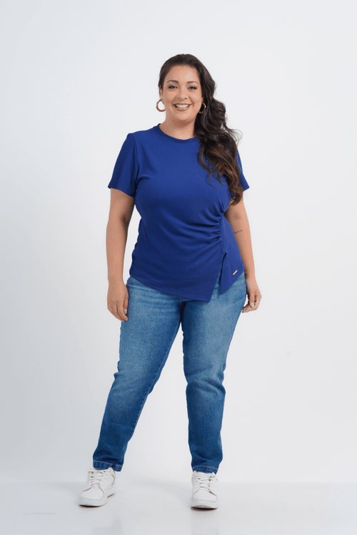 BLUSA PLUS SIZE FEMININO MANGA CURTA SILHUETA