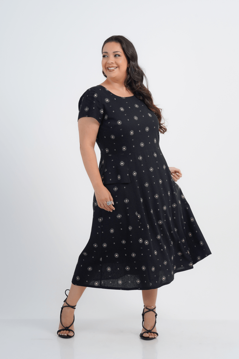 VESTIDO PLUS SIZE FEMININO MIDI LINHO ASTROS