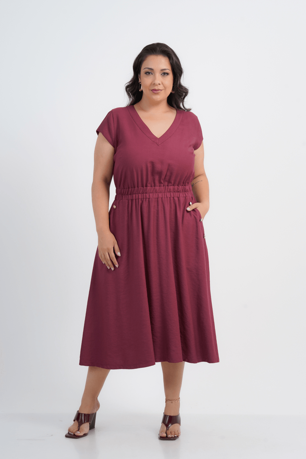 VESTIDO PLUS SIZE FEMININO MIDI ALFAIATARIA BOURBON