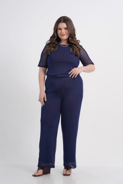 BLUSA PLUS SIZE FEMININO MANGA CURTA TULE CAMÉLIA