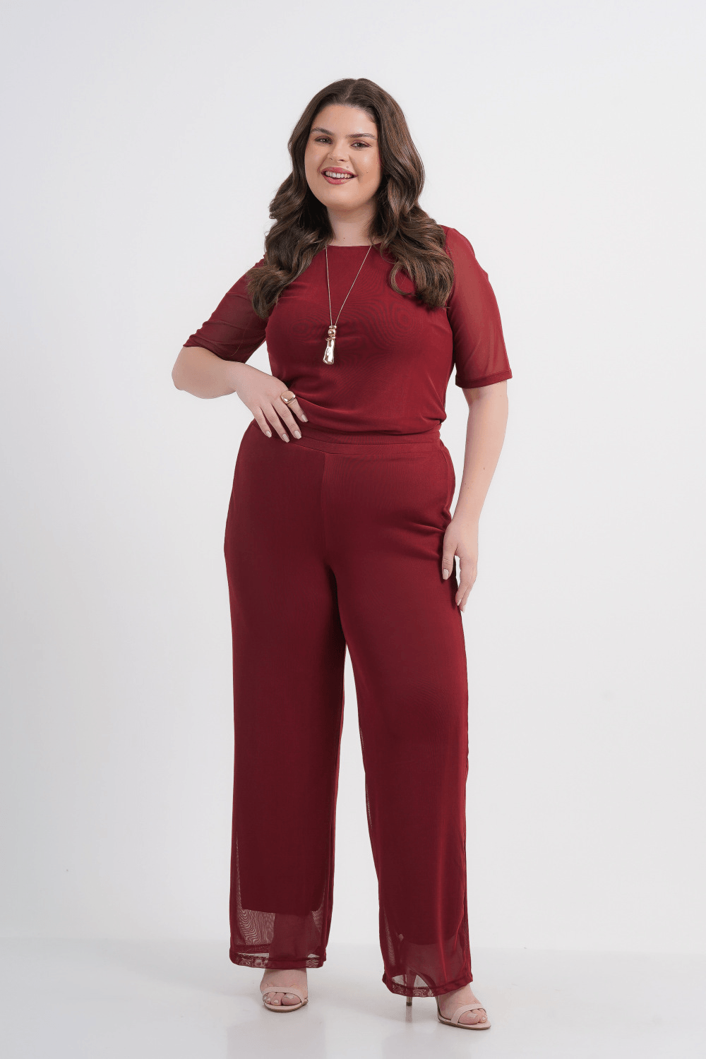 CALÇA PLUS SIZE FEMININO RETA TULE CAMÉLIA