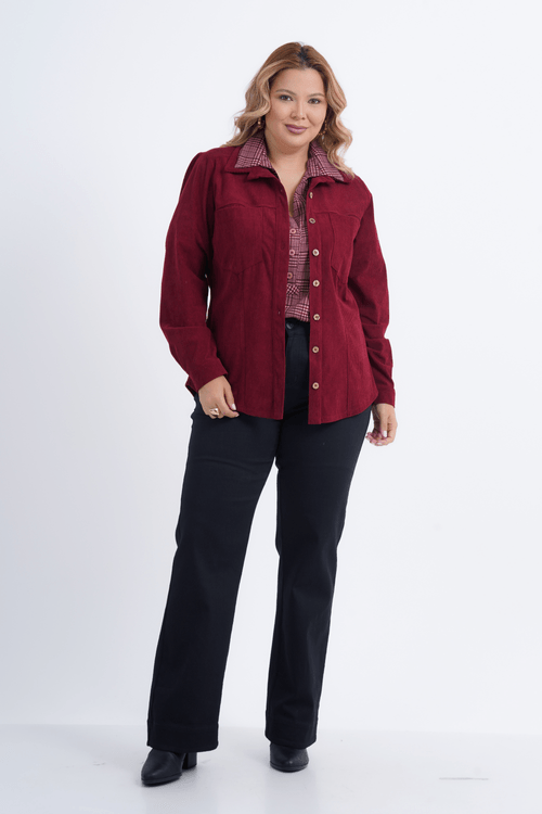 CAMISA PLUS SIZE FEMININO MANGA LONGA VELUDO FORTALEZA