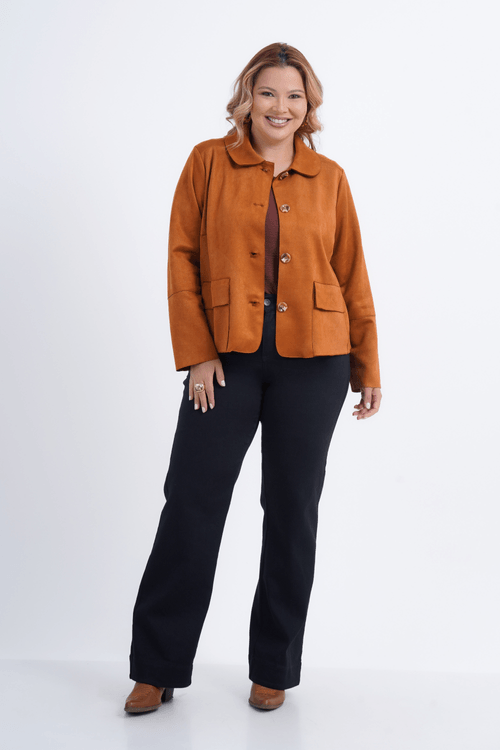 CASACO PLUS SIZE FEMININO MANGA LONGA SUEDE PÊSSEGO