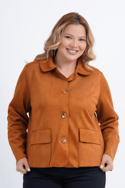 CASACO PLUS SIZE FEMININO MANGA LONGA SUEDE PÊSSEGO