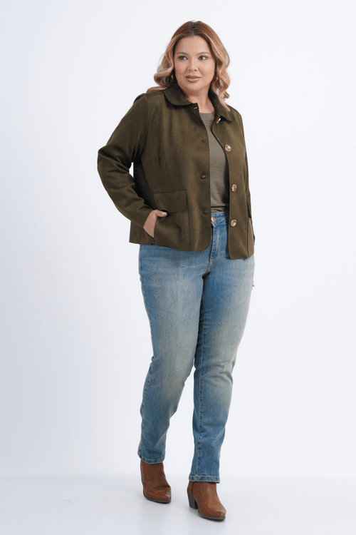 CASACO PLUS SIZE FEMININO MANGA LONGA SUEDE PÊSSEGO