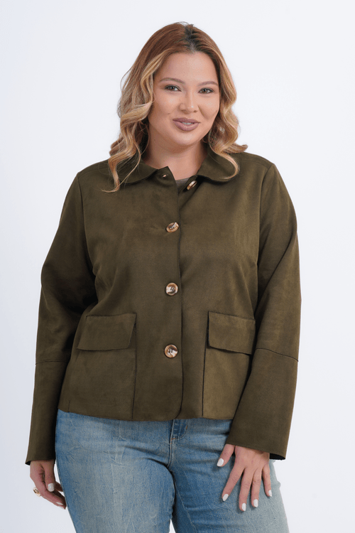 CASACO PLUS SIZE FEMININO MANGA LONGA SUEDE PÊSSEGO