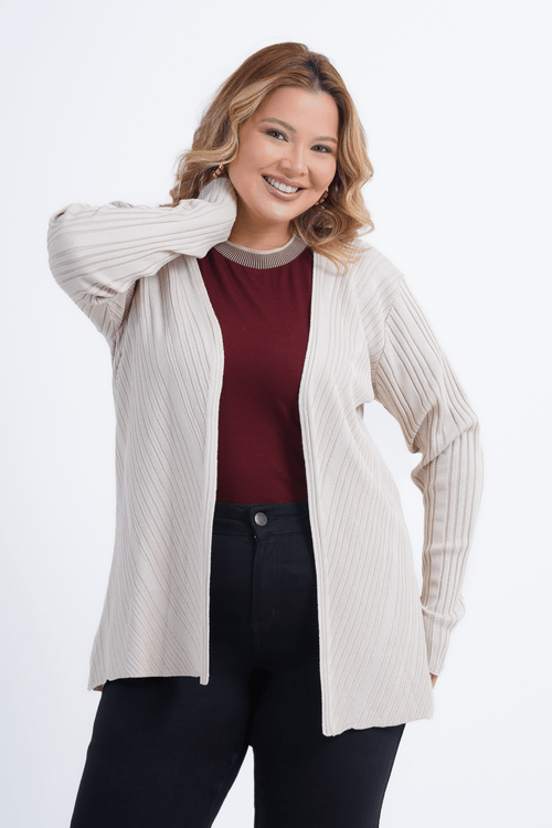 CARDIGÃ TRICOT PLUS SIZE FEMININO MANGA LONGA ÁRTICO