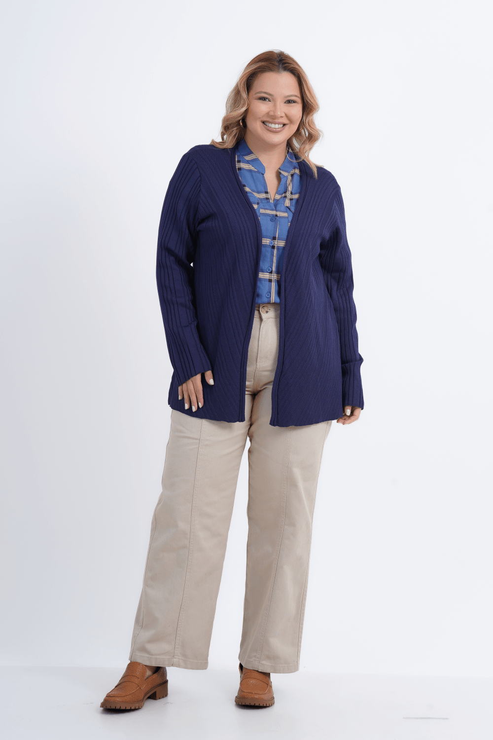 CARDIGÃ TRICOT PLUS SIZE FEMININO MANGA LONGA ÁRTICO