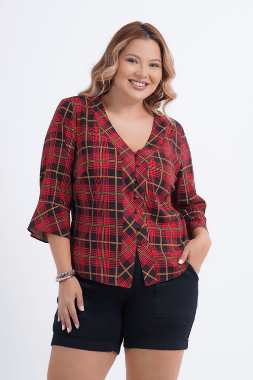 BLUSA FEMININO MANGA 3/4 XADREZ ANA