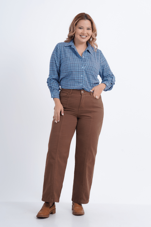 CAMISA FEMININO MANGA LONGA XADREZ FOGUEIRA