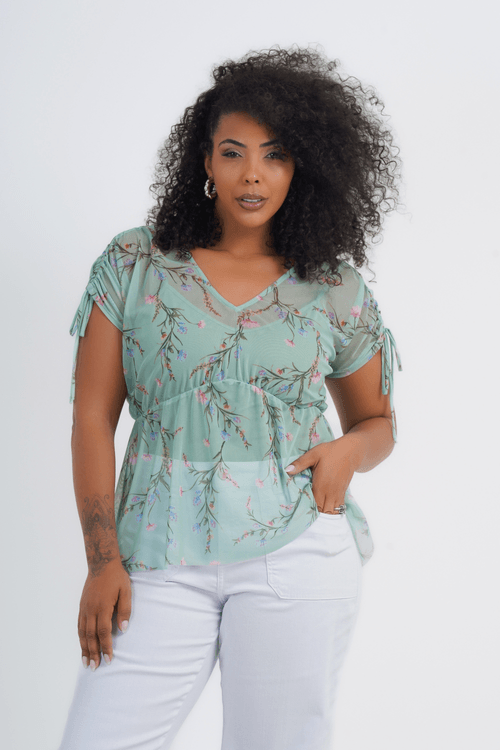 BLUSA FEMININO MANGA CURTA TULE TERRÁRIO