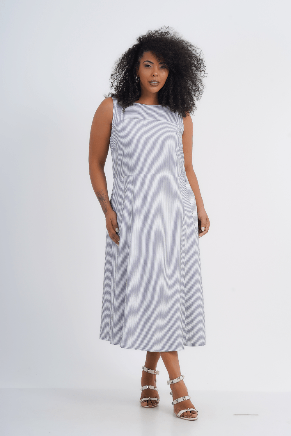 VESTIDO FEMININO MIDI LISTRADO IVANA