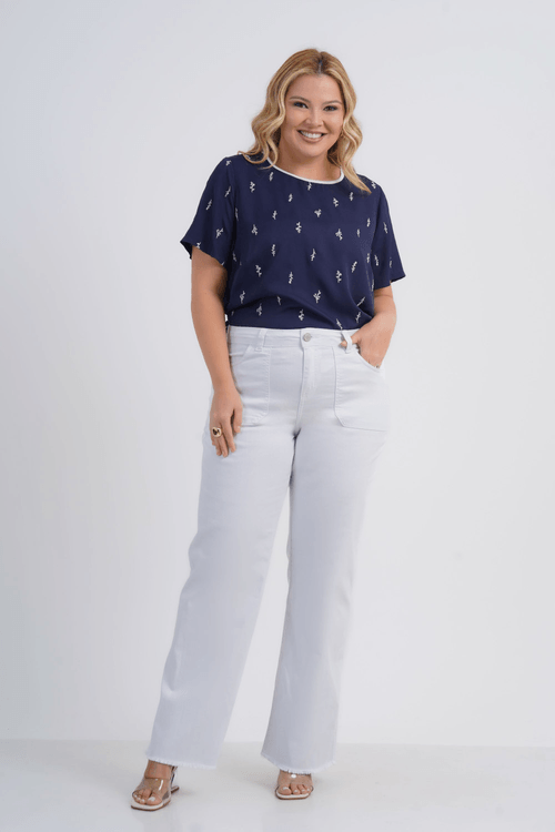 BLUSA FEMININO MANGA CURTA BORDADA FRANCIS