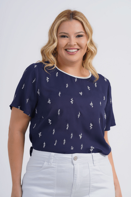 BLUSA FEMININO MANGA CURTA BORDADA FRANCIS