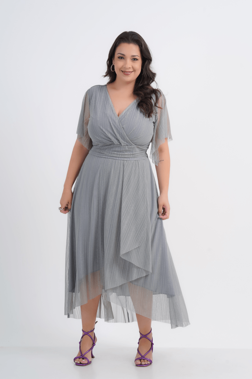 VESTIDO FEMININO MIDI TULE LURÉX LUX