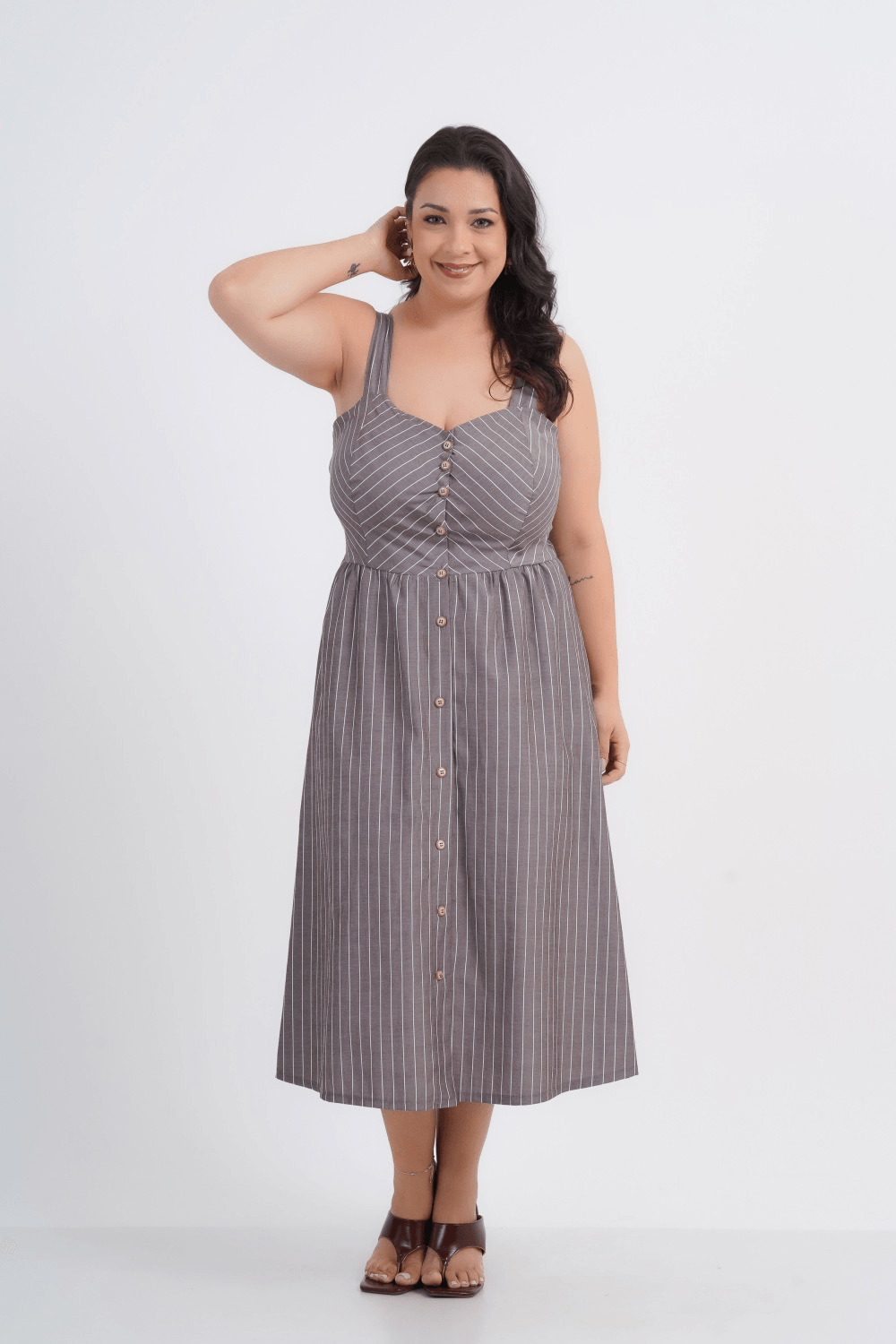 VESTIDO FEMININO MIDI LISTRADO DESPERTAR