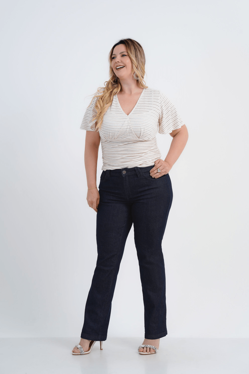 BLUSA FEMININO MANGA CURTA LISTRADA MIMOSA