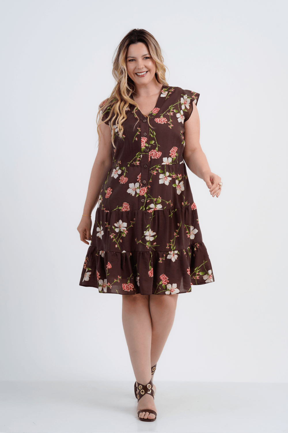 VESTIDO FEMININO MÉDIO FLORIDO AIME